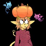 1:1 2022 alpha_channel clothing demon discount-supervillain eyewear female food fruit glasses horn horned_humanoid humanoid humanoid_pointy_ears not_furry plant pointy_ears pumpkin simple_background sweater topwear transparent_background yellow_body yellow_skin