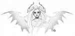 hair horn long_hair simple_background solo white_background wings feardakez kez demon humanoid bust_portrait hi_res monochrome portrait