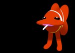 ambiguous_gender black_background candy dessert food glistening glistening_eyes lollipop male no_pupils orange_body simple_background standing stripes white_stripes sillyseacreatur fish marine meme