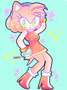 accessory anthro blue_background blush boots breasts chibi clothed clothing collared_shirt dress_shirt female footwear fur gloves green_eyes hair_accessory handwear high_heeled_boots high_heels looking_at_viewer medium_breasts open_mouth pink_body shirt shoes simple_background smile solo tail topwear methkit sega sonic_the_hedgehog_(series) amy_rose eulipotyphlan european_hedgehog hedgehog mammal 2023 absurd_res digital_media_(artwork) hi_res
