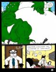 2003 anthro bear belly big_belly blue_eyes body_size_growth building claws color_edit colored comic dnapalmhead dragon english_text giant_panda giga green_body green_scales growth half-closed_eyes huge_belly hyper hyper_belly landscape_dwarfing macro male mammal muscle_growth musclegut muscular muscular_anthro muscular_male mythological_creature mythological_scalie mythology narrowed_eyes obese onomatopoeia overweight procyonid raccoon redsaber scales scalie size_transformation sound_effects speech_bubble text third-party_edit traditional_media_(artwork) transformation
