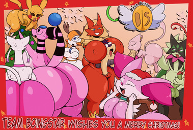 anthro areola balls big_breasts big_butt biped black_text blue_eyes blue_gem bodily_fluids breasts brown_areola brown_eyes butt cheek_spots christmas_clothing christmas_headwear christmas_tree closed_smile clothed clothing dress ear_piercing erection exclamation_point eyebrows eyelashes eyes_closed eyewear featureless_breasts fellatio female fingers floating fluffy fluffy_tail forehead_gem fur gem genitals glans glasses green_body group hair hair_over_eye hat headgear headwear holding_penis holidays huge_breasts huge_butt humanoid_genitalia humanoid_penis inner_ear_fluff looking_at_another male male/female masturbation mouth_closed nipple_outline nude one_eye_obstructed open_mouth open_smile oral oral_penetration orange_hair penetration penile penis piercing pink_body plant pokemorph pupils red_body red_cheeks saliva saliva_on_penis santa_hat sex smile standing sweat sweatdrop tail text tongue tongue_out tree tuft vulva white_body white_sclera yellow_body yellow_sclera luanctoons christmas nintendo pokemon bonnie_(luanctoons) casey_(luanctoons) flor_(luanctoons) gina_(luanctoons) lucky_(luanctoons) min_(luanctoons) quill_(luanctoons) shizuka_(luanctoons) ampharos blaziken braixen gardevoir generation_1_pokemon generation_2_pokemon generation_3_pokemon generation_5_pokemon generation_6_pokemon generation_9_pokemon humanoid legendary_pokemon meowscarada mew_(pokemon) mienshao pikachu pokemon_(species) quilava 2025 absurd_res english_text hi_res