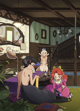 animal_ears black_hair breasts casual_nudity clothed clothed_female clothed_human clothing dress featureless_breasts female fully_clothed fully_clothed_female fully_clothed_human furniture hair inside nail_polish_(object) nude_taur painting_hooves painting_nails pink_clothing pink_dress red_hair stairs table teapot carol_caocao european_mythology greek_mythology mythology centaur equid equid_taur human humanoid_taur mammal mammal_taur taur hi_res