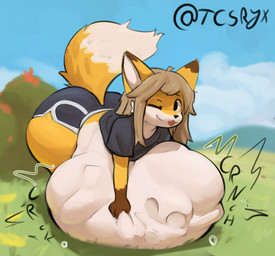 4_fingers after_vore ambiguous_anthro ambiguous_gender ambiguous_pred anthro anthro_pred ass_up belly belly_on_ground belly_squeeze belly_squish big_belly biped black_clothing black_nose black_shirt black_text black_topwear blep bloated blonde_hair bone bone_breaking bone_imprints bones_in_stomach brown_arms brown_ear_tips cheek_tuft closed_smile clothed clothed_ambiguous clothed_anthro clothing cloud compression_sound_effect countershade_face countershade_fur countershade_torso countershading cracking crunch crushing_sound_effect curved_text day death dipstick_ears dipstick_tail ear_markings ears_up eyebrows facial_tuft fatal_vore fingers fluffy fluffy_tail fully_inside fur furgonomic_underwear furgonomics glistening glistening_hair gloves_(marking) grass grass_field hair hand_on_belly hand_on_own_belly huge_belly huge_hips huge_thighs light long_hair looking_at_viewer lying lying_on_ground markings monotone_belly monotone_clothing monotone_hair monotone_shirt monotone_topwear motion_lines mouth_closed multicolored_body multicolored_ears multicolored_fur nature nature_background on_front on_ground one_eye_closed onomatopoeia outside plant pointy_ears pose prick_ears resting_on_belly rumbling_stomach same_size_vore shirt short_sleeved_shirt short_sleeves shortened_sound_effect shrub skull skull_imprint sky smile smiling_at_viewer smirk smirking_at_viewer solo sound_effect_variant sound_effects squish straight_arm tail tail_markings tan_belly tan_body tan_countershading tan_face tan_fur tan_inner_ear tan_tail_tip tan_tuft text thick_thighs three-quarter_view tongue tongue_out topwear tuft twitter_handle underwear unseen_prey vore vowelless vowelless_sound_effect wide_hips wink winking_at_viewer yellow_arms yellow_body yellow_ears yellow_face yellow_fur yellow_legs yellow_tail tcsrjx canid canine fox mammal 2025 alternate_version_at_source character_request digital_media_(artwork) digital_painting_(artwork) english_description english_text full-length_portrait hi_res lighting painting_(artwork) portrait shaded signature soft_shading