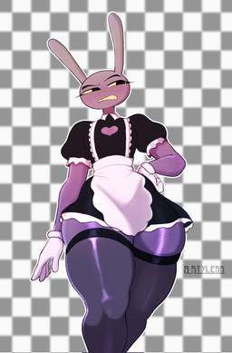 5_fingers annoyed anthro checkered checkered_background clothed clothing crossdressing eyelashes femboy fingers hand_on_hip heart_symbol legwear long_eyelashes looking_aside maid_uniform male pattern_background simple_background solo stockings thick_thighs uniform 9_styless glitch_productions the_amazing_digital_circus jax_(tadc) lagomorph leporid mammal rabbit hi_res