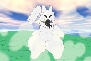 ambiguous_gender anthro black_tongue bodily_fluids butt collar glistening glistening_body musk solo sweat sweatdrop sweaty_butt sweaty_legs tongue tongue_out hollowedwood roblox gubby_(roblox) gubby_(species) 2025 3:2 digital_media_(artwork) hi_res