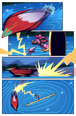 ambiguous_gender dodging duo electrogenesis fast fight floating_hands forest forest_background horn lake mask mountain_range multicolored_body nature nature_background plant portal portal_ring shatter tree water wearing_mask cuchuflin nintendo pokemon rey_(cuchuflin) generation_6_pokemon hawlucha hoopa hoopa_(confined) legendary_pokemon pokemon_(species) absurd_res comic hi_res
