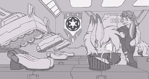 anthro bdsm bodily_fluids bondage bound bound_male crying ear_piercing ear_tag eyewear feet female gag glasses group imminent_tickling male piercing sith submissive submissive_male sweat tears caroo star_wars star_wars_visions caroo_(character) lop_(star_wars_visions) kangaroo lagomorph lepi leporid macropod mammal marsupial rabbit hi_res monochrome