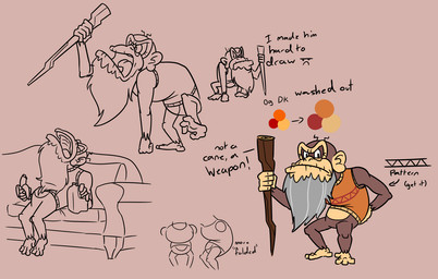 4_toes 5_fingers anthro banana beard bent_legs black_eyes bottle bottomless bottomless_anthro bottomless_male brown_background brown_beard brown_facial_hair brown_tongue closed_frown clothed clothed_anthro clothed_male clothing color_swatch container elderly_anthro elderly_male exclamation_point eyes_closed facial_hair featureless_crotch feet fingers fist food frown fruit furniture furrowed_brow grey_beard grey_facial_hair grumpy holding_banana holding_bottle holding_cane holding_container holding_object male male_anthro mouth_closed multicolored_body on_sofa open_mouth orange_clothing orange_sweater orange_topwear plant simple_background sitting sitting_on_sofa sleeping sleeveless_sweater sofa solo sweater tan_body tan_skin teeth text toes tongue topwear two_tone_body wrinkles insertthenewblhere donkey_kong_(series) nintendo cranky_kong kong mammal primate 2024 4:3 character_name digital_drawing_(artwork) digital_media_(artwork) english_description english_text flat_colors hi_res multiple_images