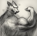 anthro biceps big_muscles fangs flexing flexing_bicep huge_muscles male muscular muscular_arms muscular_male solo teeth drakei biceptember bat mammal hi_res monochrome