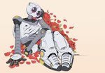 female flower leaf looking_at_viewer machine plant pose rose_(flower) scar simple_background solo auveiss the_wild_robot roz_(the_wild_robot) humanoid robot robot_humanoid absurd_res digital_drawing_(artwork) digital_media_(artwork) hi_res signature