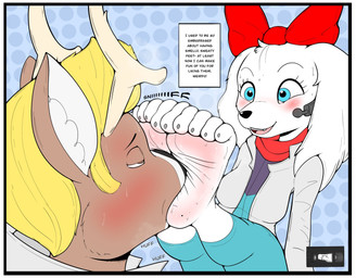 5_toes anthro blush bodily_fluids body_blush border breasts dialogue duo feet female foot_blush foot_fetish foot_focus foot_on_face foot_sniffing fur male male/female onomatopoeia smelly smelly_feet sniffing soles sound_effects speech_bubble sweat sweaty_feet text toes white_body white_border white_fur dummycervine nintendo star_fox fay_(star_fox) canid canine canis domestic_dog mammal english_text hi_res