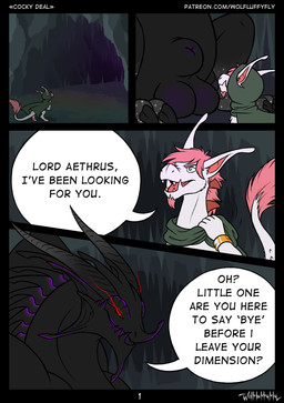 animal_genitalia balls black_body cave cloak clothing dialogue duo feral fully_sheathed fur genitals glowing glowing_eyes hair jewelry male male/male pink_hair sheath size_difference speech_bubble text white_body white_fur wolfluffyfly mythology aethrus navos_(wordcaster) dragon drakator mythological_creature mythological_scalie scalie absurd_res comic english_text hi_res url