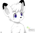 anthro anthrofied black_body black_fur black_nose blue_eyes blush chest_tuft dipstick_ears ear_markings eyebrows fur grey_blush grey_inner_ear hair kemono leucistic looking_aside male multicolored_ears short_hair simple_background solo tuft white_background white_body white_fur white_hair young young_anthro young_male kzwpix23 kimba_the_white_lion osamu_tezuka kimba felid lion mammal pantherine bust_portrait character_name digital_drawing_(artwork) digital_media_(artwork) portrait shaded