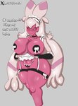 areola big_breasts breasts camel_toe clothed clothing female hair long_hair maid_uniform not_furry pasties pink_body pink_skin solo text thong underwear uniform artykfrozt nintendo pokemon generation_9_pokemon humanoid pokemon_(species) tinkaton absurd_res english_text hi_res