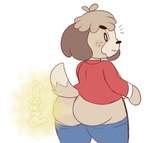 2017 animal_crossing anthro big_butt blue_bottomwear blue_clothing blue_jeans blue_pants bottomwear bottomwear_down brown_body brown_ears brown_fart_cloud brown_fur brown_text butt canid canine canis clothed clothing denim denim_bottomwear denim_clothing digby_(animal_crossing) dipstick_tail domestic_dog drawful-s fart fart_cloud fart_fetish floppy_ears fur furgonomics hi_res jeans jeans_down looking_at_viewer looking_back looking_back_at_viewer male mammal markings necktie nintendo pants pants_down pants_pulled_down partially_clothed red_clothing red_shirt red_topwear shih_tzu shirt simple_background solo sound_effects tail tail_markings text thick_thighs tight_bottomwear tight_clothing tight_jeans tight_pants topwear toy_dog vowelless vowelless_sound_effect white_background yellow_necktie