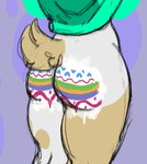 anthro butt clothed clothing clothing_lift easter_butt femboy holidays male paint rear_view short_tail simple_background slightly_chubby solo sweater tail thick_thighs topwear ugly_tortilla easter jimmy_(ugly_tortilla) bovid caprine goat mammal