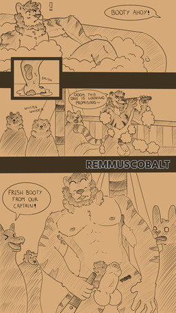 abs anthro barazoku caught chest_tuft embarrassed exposed foreskin genitals group humiliation larger_male male male/male muscular muscular_male nude penis pubes size_difference soap_bubbles text tuft remmus_cobalt felid mammal pantherine tiger 4k 9:16 absurd_res comic english_text hi_res