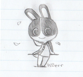 anthro button_(fastener) button_dress clothing dress female leaf solo wind kberr animal_crossing nintendo dotty_(animal_crossing) lagomorph leporid mammal rabbit 2020 monochrome sketch traditional_media_(artwork)