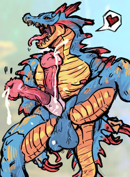 2_penises animal_genitalia animal_penis anthro ejaculation equine_genitalia equine_penis erection genitals male multi_genitalia multi_penis penis sharp_teeth solo teeth wyndvenom capcom monster_hunter lagiacrus leviathan_(mh) monster hi_res