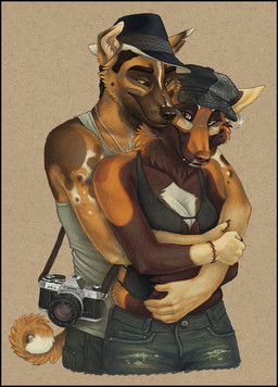 anthro camera duo ear_piercing ear_ring eyewear female glasses hug male male/female piercing ring_piercing romantic romantic_couple simple_background tail kannos star_(kannos) african_wild_dog canid canine canis coyote domestic_dog german_shepherd herding_dog hybrid mammal pastoral_dog wolf source_request