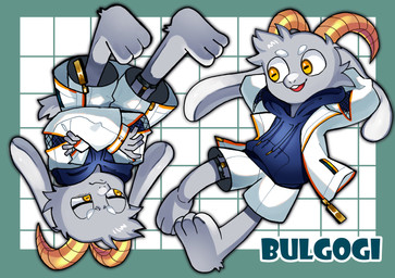 3_toes 5_fingers angry anthro blue_clothing blue_hoodie blue_topwear bottomwear clothed clothing crossed_arms curved_horn feet fingers fur grey_body grey_fur hair half-closed_eyes hands_behind_head hoodie horn jacket long_ears looking_down male narrowed_eyes shirt simple_background smile solo tail text toes topwear white_bottomwear white_clothing white_jacket white_topwear yellow_eyes op_wd_kbuc bolgogi bovid caprine goat mammal absurd_res character_name digital_media_(artwork) hi_res