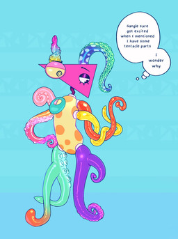 ambiguous_gender blue_background dildo mouthless not_furry sex_toy simple_background solo tentacle_arms tentacle_dildo tentacle_legs text thought_bubble skronklpus glitch_productions the_amazing_digital_circus zooble_(tadc) humanoid living_toy shape_head english_text hi_res nonbinary_(lore)