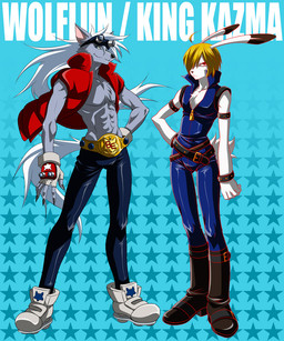 abs anthro belt black_nose blue_eyes boots bottomwear bracelet chest_tuft claws clothed clothing duo eyewear fangs footwear fur gloves goggles grey_body grey_fur hair handwear jacket jewelry long_hair looking_at_viewer male muscular open_clothing open_jacket open_shirt open_topwear pants pecs red_eyes shirt shoes smile standing studded_armlet studded_bracelet studded_jewelry studs tail teeth tight_clothing topwear tuft white_body white_fur white_hair y2k_(graphic_design) zipper inumania pretty_cure smile_pretty_cure summer_wars king_kazma wolfrun canid canine canis lagomorph leporid mammal rabbit wolf 2013 5:6 hi_res