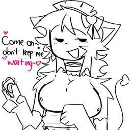 accessory anthro bow_ribbon breasts choker clothing condom female female_anthro flirting flirting_with_viewer frilly front_view gloves handwear headband heart_symbol imp_tail jewelry necklace nipples saikariee sexual_barrier_device solo text vanessa_(saikariee) demon felid feline mammal english_text