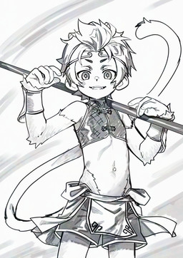 5_fingers anthro biped clothed clothing eyebrows fingers fur kemono male navel solo tail young young_anthro young_male autumn_snow journey_to_the_west sun_wukong haplorhine mammal monkey primate monochrome