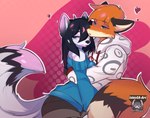 anthro blue_eyes blush clothing cuddling duo female fur hoodie male male/female orange_body orange_fur pink_body pink_fur simple_background sweater tan_body tan_fur topwear white_body white_fur jakieca jake_darkstar snow_(jake_darkstar) arctic_fox canid canine fox mammal true_fox 2021 absurd_res half-length_portrait hi_res portrait