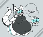 anthro belly belly_grab big_belly big_tail bloated blue_visor blush blush_lines breasts burp_cloud burping cybernetics dialogue female huge_belly hyper hyper_belly machine obese overweight raised_tail rumbling_stomach solo tail visor conditional_dnp verdantphysician titania_(shitpostingstag) canid canine canis cyborg mammal robot_anthro wolf hi_res