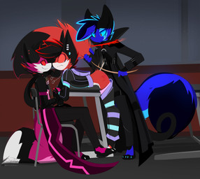 anthro blue_body blush bodily_fluids butt butt_slap cane caning femboy grin group hand_holding male male/male pink_body red_body reddened_butt school slap smile spanking tears tears_of_pain trio welts voidshark_(artist) radulfr_(voidshark) raluca_(voidshark) viorel_(voidshark) canid canine fox mammal vampire vulpin hi_res