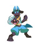 3_fingers 3_toes ambiguous_gender anthro feet fighting_pose fingers pawpads pose red_eyes simple_background solo toes tuft salanchu nintendo pokemon generation_4_pokemon lucario pokemon_(species) 2015 absurd_res digital_drawing_(artwork) digital_media_(artwork) hi_res signature