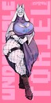 anthro big_breasts breasts clothing eyes_closed female fishnet_clothing fishnet_leggings fishnet_legwear huge_breasts leggings legwear muscular_legs o-ring pink_background presenting_legs simple_background smile solo standing thigh_strap white_body wide_hips remiman undertale undertale_(series) toriel bovid caprine goat mammal absurd_res full-length_portrait hi_res portrait