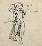 anthro blush bruh bulge bulge_fondling clothed clothing dialogue duo forced grabbing_from_behind hand_on_bulge in_denial male male/male no_homo orientation_play simple_background stated_heterosexuality stated_sexuality straight_to_gay surprise text mithobits kobold scalie english_text hi_res sketch