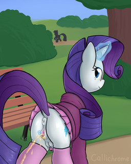 anatomically_correct anatomically_correct_anus anatomically_correct_genitalia anatomically_correct_vulva animal_genitalia animal_vulva anus bodily_fluids bottomwear butt clitoral_winking clitoris clothed clothing equine_anus equine_genitalia equine_vulva female feral genital_fluids genitals hoodie horn legwear looking_at_viewer looking_back nipples outside peeing peeing_on_ground peeing_outside presenting presenting_hindquarters presenting_vulva public public_exposure puffy_anus raised_tail skirt smile solo spread_vulva spreading stockings tail teats topwear upskirt urine urine_on_ground vulva watersports callichrome friendship_is_magic hasbro my_little_pony mythology rarity_(mlp) equid equine mammal mythological_creature mythological_equine unicorn 4:5 hi_res