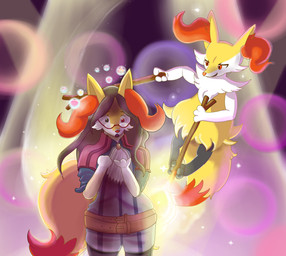 ambiguous_gender belt duo eyewear female fire flying glasses heterochromia looking_at_self loss_of_dexterity magic pokemon_transformation spell tail transformation wand mewscaper nintendo pokemon pokken_tournament braixen canid canine fox generation_6_pokemon human mammal pokemon_(species) 2016 absurd_res hi_res