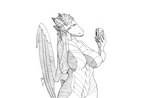 anthro beverage_can big_breasts biped breasts electronics female hair horn light nipples phone scales simple_background solo wings realius mythology drakovin_sivaas dragon mythological_creature mythological_scalie scalie absurd_res black_and_white hatching_(art) hi_res lighting monochrome shaded traditional_media_(artwork)