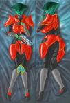 armor butt dakimakura female green_body green_skin gun lips multi_eye multiple_poses pose ranged_weapon solo weapon yellow_eyes grriva bioware electronic_arts mass_effect alien prothean dakimakura_design hi_res