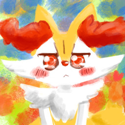 :< ambiguous_anthro ambiguous_gender anthro biped blush food front_view looking_at_viewer object_in_tail shrimp_(food) solo tail annyui0611 nintendo pokemon braixen canid generation_6_pokemon mammal pokemon_(species) 1:1 2022 bust_portrait digital_media_(artwork) digital_painting_(artwork) hi_res japanese_description painting_(artwork) portrait translated_description