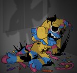 ambiguous_gender anthro begging black_blood blood bodily_fluids bruised_eye candy colored_blood crying dessert duo fangs female food gore ichor lying on_side pinata ribbons shadow shaking tears teeth torn_ear trembling trigger_warning unusual_blood unusual_bodily_fluids vexedcalyx dandy's_world yatta_(dandy's_world) animate_inanimate living_pinata 2025 hi_res