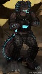 anthro armor bioluminescence glowing glowing_eyes glowing_tongue male nuka-cola nuka-cola_quantum solo tongue neifaren fallout microsoft garra_mortal_(halofanjak) deathclaw quantum_deathclaw reptile scalie hi_res