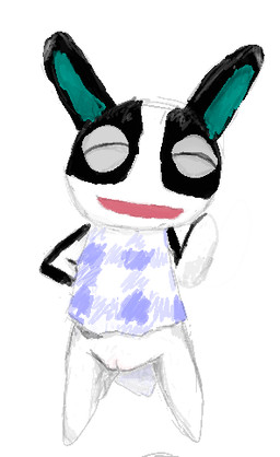 anthro axe black_body black_fur bottomless clothed clothing dress eyes_closed female fur genitals gesture hand_behind_back holding_axe holding_object holding_object_behind_back innie_vulva multicolored_body multicolored_fur open_mouth open_smile simple_background smile solo torn_clothing torn_dress vulva waving waving_at_viewer white_background white_body white_fur bannertail animal_crossing nintendo dotty_(animal_crossing) domestic_rabbit lagomorph leporid mammal oryctolagus rabbit digital_media_(artwork) low_res