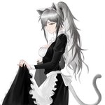 apron breasts clothing female grey_hair hair long_hair looking_at_viewer maid_uniform ponytail simple_background solo uniform white_background shidai arknights hypergryph studio_montagne schwarz_(arknights) animal_humanoid cat_humanoid felid felid_humanoid feline feline_humanoid humanoid mammal mammal_humanoid 1:1 2020 absurd_res hi_res