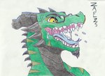 anthro biped black_neck blue_tongue bodily_fluids drooling droplets eyewear facial_hair facial_spikes fangs glasses goatee green_body green_scales head_spikes horn laugh male open_mouth saliva scales simple_background solo spikes spikes_(anatomy) stripes teeth tongue white_background yellow_eyes zaeryn mythology zaeryn_(character) dragon mythological_creature mythological_scalie reptile scalie wingless_dragon 2025 headshot_portrait hi_res portrait signature widescreen