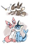 3_toes ambiguous_gender bandage bored bruised bruised_leg cat_toy feet feral happy male toes toy 137rt nintendo pokemon eevee eeveelution generation_1_pokemon generation_6_pokemon pokemon_(species) sylveon vaporeon 3:4