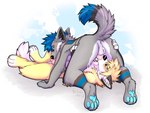 69_position animal_genitalia animal_penis anthro anthro_on_anthro anthro_penetrated anthro_penetrating anthro_penetrating_anthro anus balls black_body blue_body blue_eyes blue_hair blue_pawpads butt canine_genitalia canine_penis countershading duo feet genitals grey_body hair knot male male/male male_penetrated male_penetrating male_penetrating_male nude oral pawpads penetration penis sex sucking tail toeless_(marking) yellow_body erixalu ray-bleiz hi_res