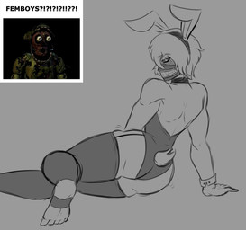 5_fingers 5_toes bent_leg big_butt black_choker black_clothing black_jewelry black_legwear black_leotard black_mask black_necklace black_sclera black_thigh_highs butt choker clothed clothed_humanoid clothed_male clothing cuffs_(clothing) duo exclamation_point eyebrow_through_hair eyebrows fake_ears fake_rabbit_ears fake_rabbit_tail fake_tail feet femboy fingers grey_background grey_eyebrows grey_eyes grey_hair hair jewelry legwear leotard looking_at_viewer looking_back looking_back_at_viewer lying machine male motion_lines necklace not_furry on_side playboy_outfit question_mark screencap shaking_butt short_hair simple_background text thick_thighs thigh_highs toes translucent translucent_hair wide_eyed residentquentinmain dead_by_daylight five_nights_at_freddy's five_nights_at_freddy's_3 scottgames tokyo_ghoul ken_kaneki springtrap_(fnaf) animatronic half-ghoul_(tokyo_ghoul) human humanoid hybrid mammal robot undead 2025 crossover digital_drawing_(artwork) digital_media_(artwork) english_description sketch trans_(lore) trans_man_(lore)