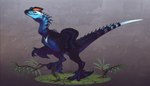 blue_body claws feathers feral solo spikes standing winged_arms wings kira_larsson dilophosaurid dilophosaurus dinosaur dromaeosaurid feathered_dinosaur feathered_scalie prehistoric_species reptile scalie theropod